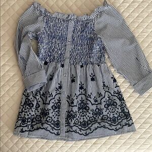 Striped Off-Shoulder Top with Embroidery